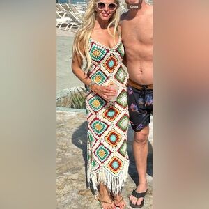 ELAN boho multicolor Crochet Maxi Dress